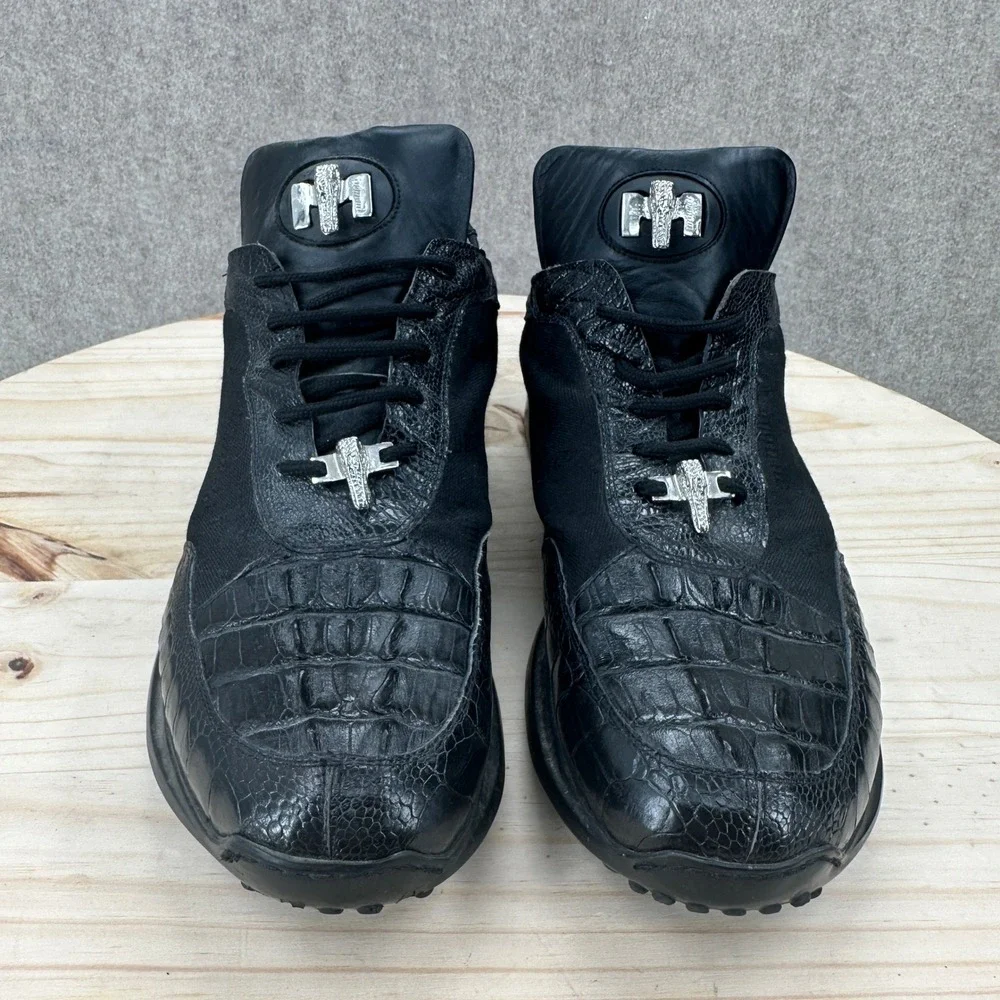 Mauri Horned Alligator Ostrich Sneakers Mens 12 Black Exotic Luxury Shoes 8741/2
